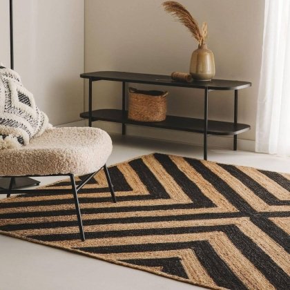 Zwart en beige jute vloerkleed
