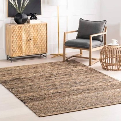 Zwart en naturel hennep jute vloerkleed