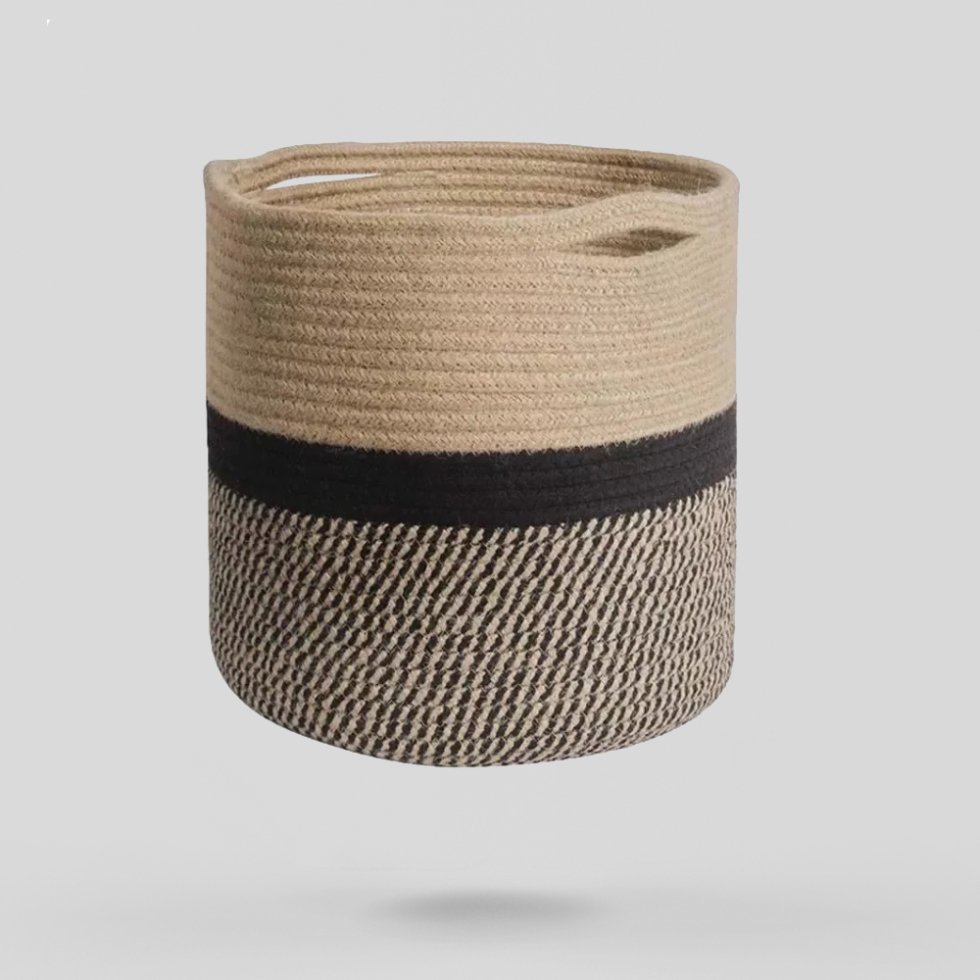 Jute plantenmand in zwart en naturel