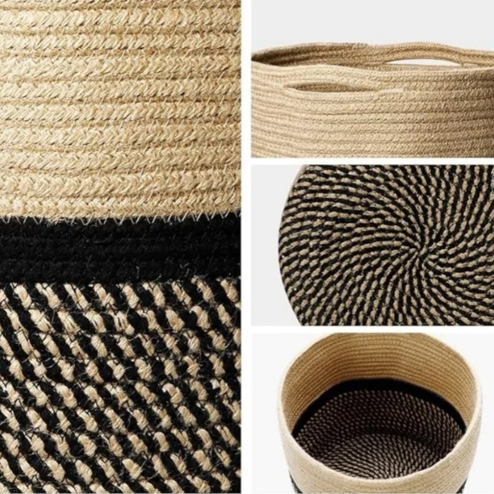 Jute plantenmand in zwart en naturel - Afbeelding 4