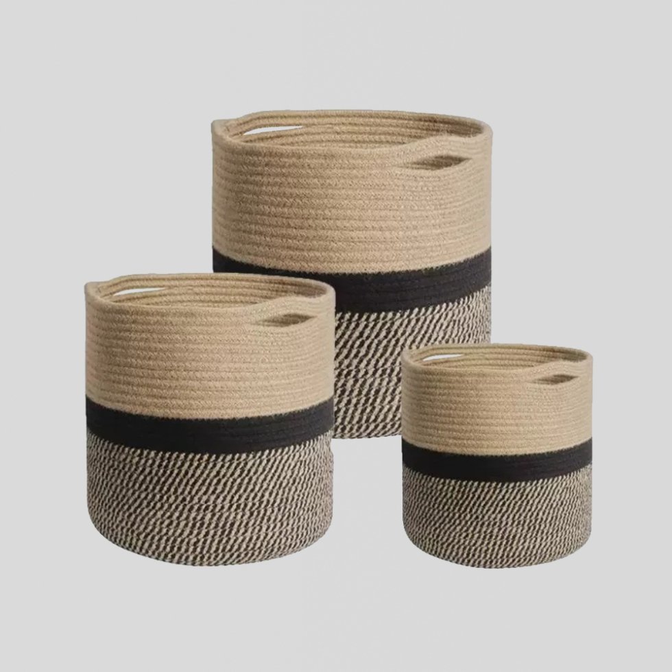 Jute plantenmand in zwart en naturel - Afbeelding 2