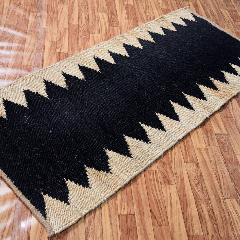 Zwart en naturel jute loper tapijt - Afbeelding 5
