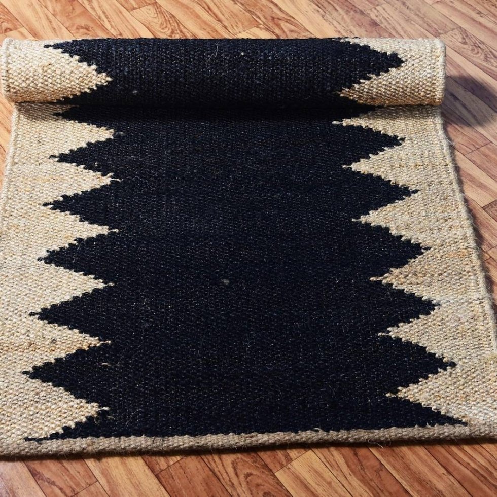 Zwart en naturel jute loper tapijt - Afbeelding 6