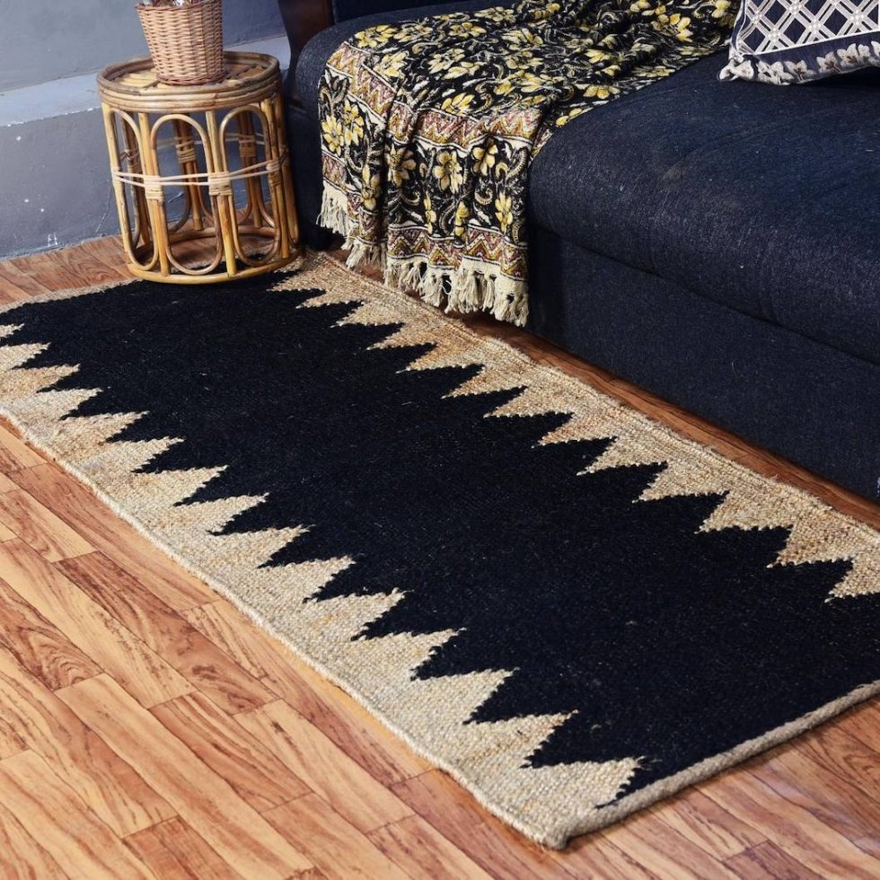 Zwart en naturel jute loper tapijt - Afbeelding 3