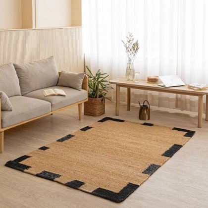 Hennep en jute vloerkleed met zwarte rand