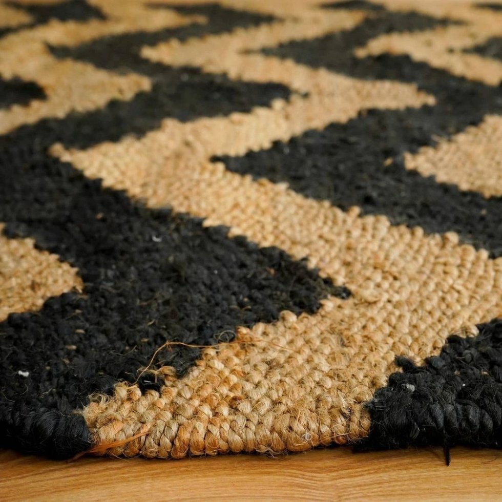 Zwart zigzag hennep jute vloerkleed - Afbeelding 3