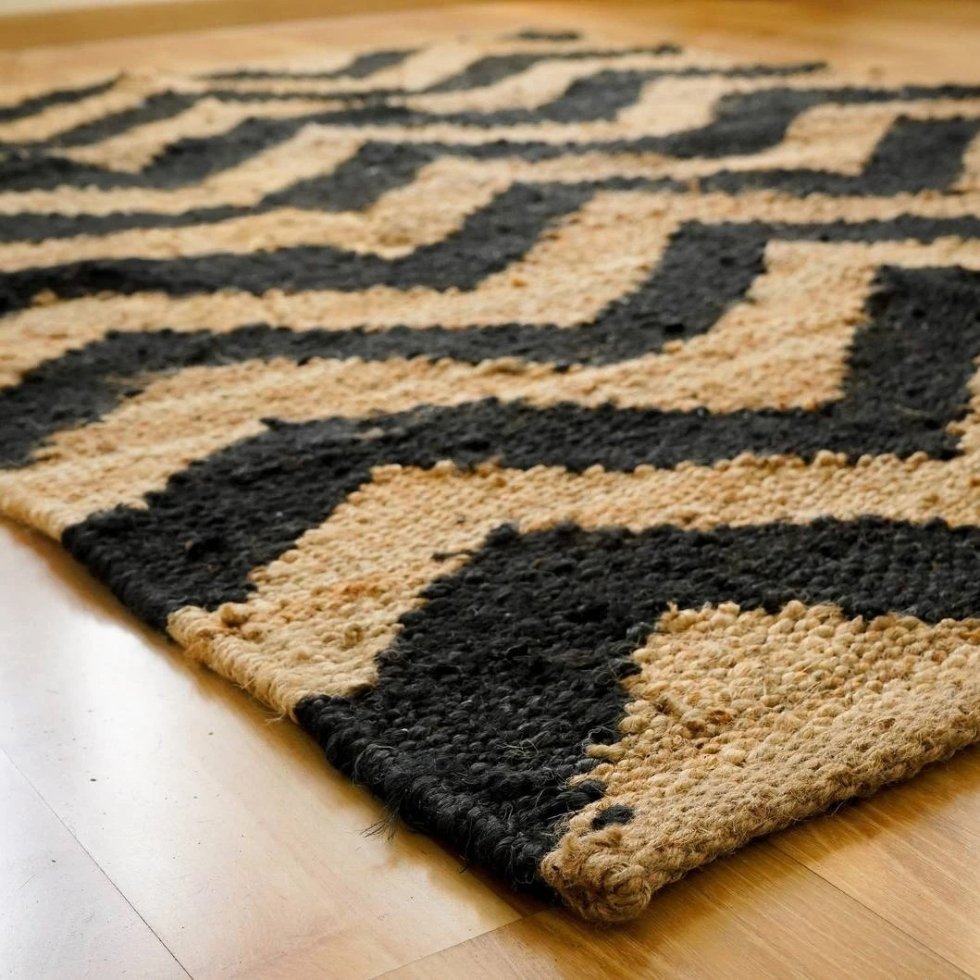 Zwart zigzag hennep jute vloerkleed - Afbeelding 2
