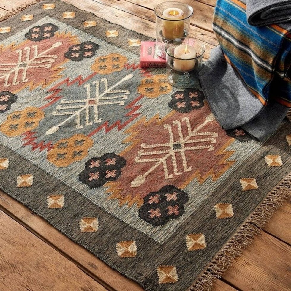 Boho wol jute kelim vloerkleed - Afbeelding 2