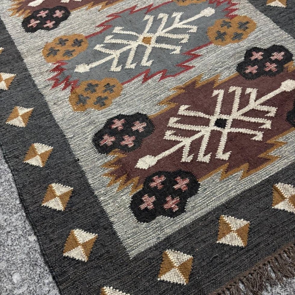 Boho wol jute kelim vloerkleed - Afbeelding 3