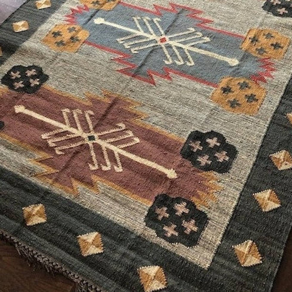 Boho wol jute kelim vloerkleed - Afbeelding 5