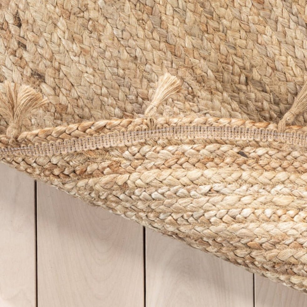 Gevlochten rond jute vloerkleed met kwastjes - Afbeelding 4