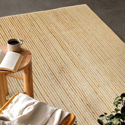 Gevlochten wit gestreept jute vloerkleed