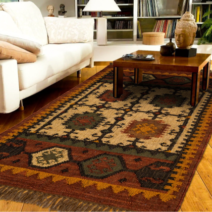 Bruin navajo tapijt van wol en jute