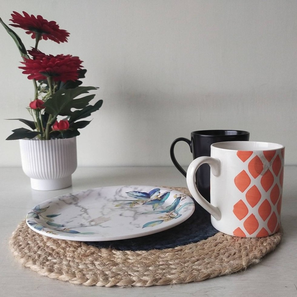 Donkergrijze jute ronde placemats - Afbeelding 3