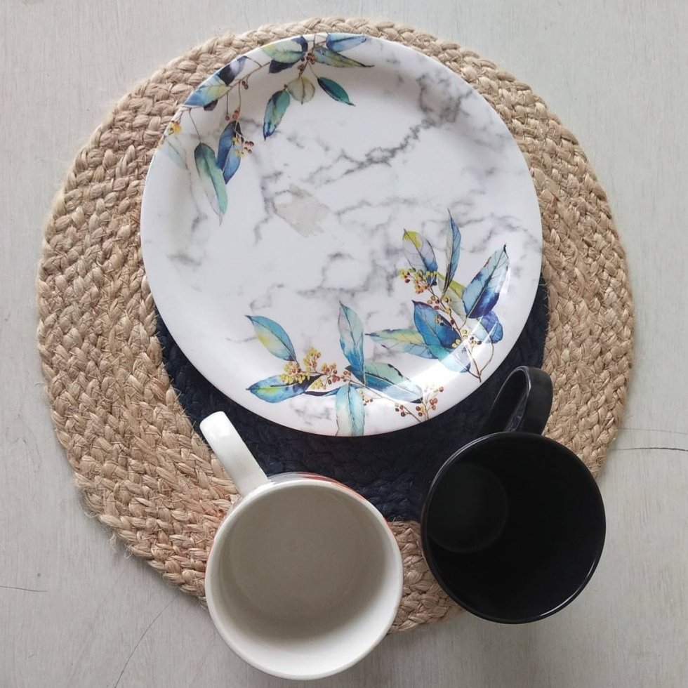 Donkergrijze jute ronde placemats - Afbeelding 4