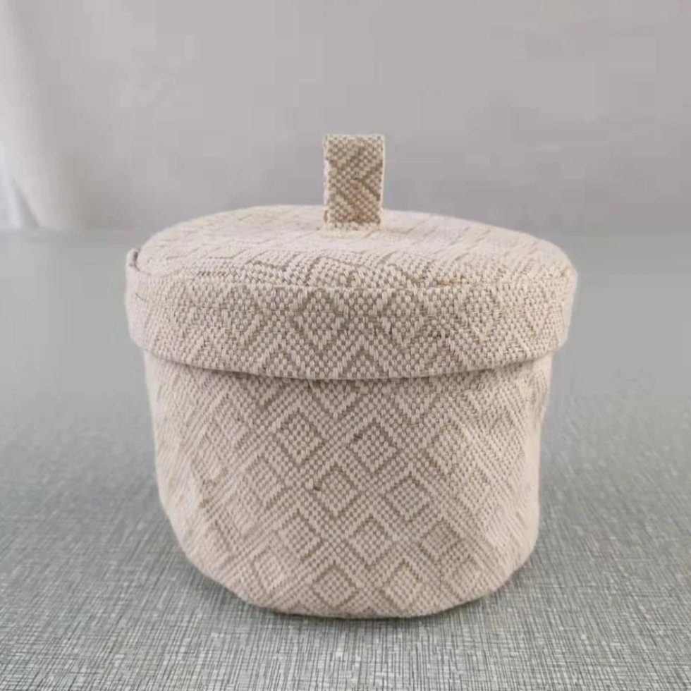 Diamond jute round basket with lid