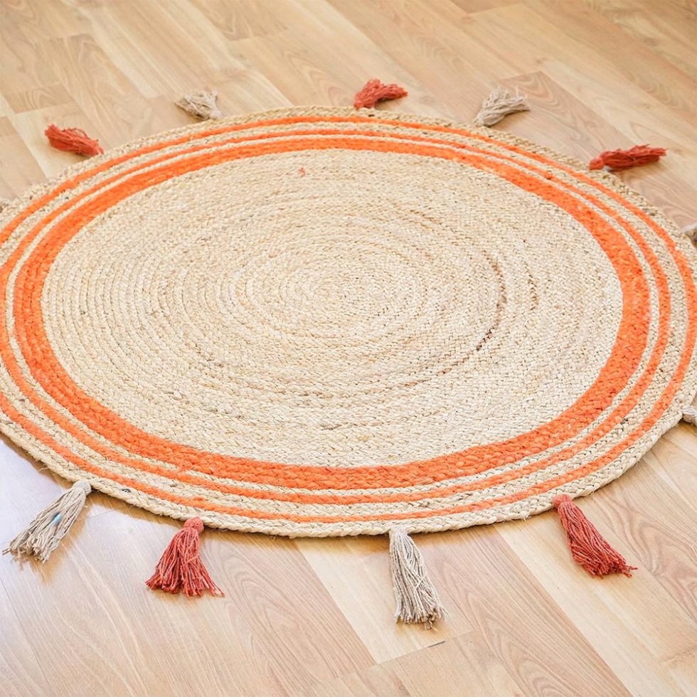 Oranje bies van gevlochten jute met kwastjes