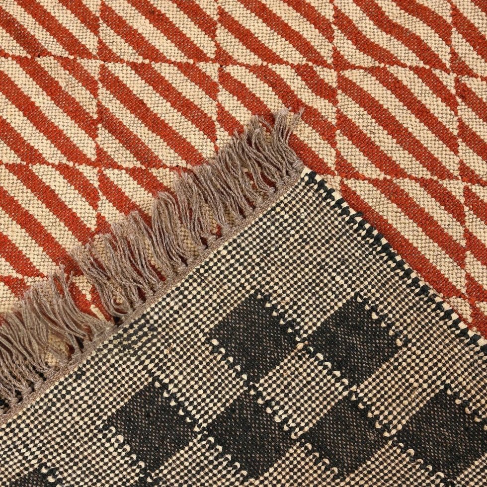 Geometrisch oranje jute vloerkleed van wol - Afbeelding 4