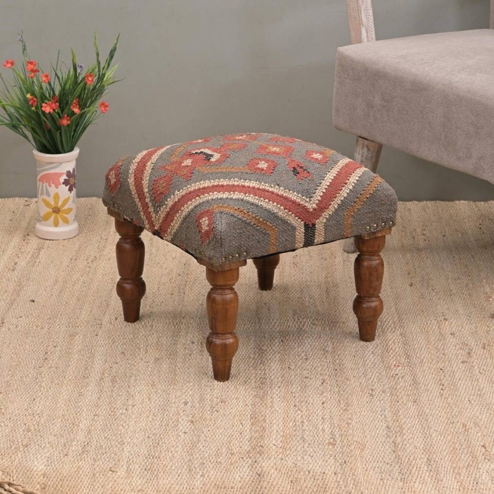 Grey jute stool ottoman