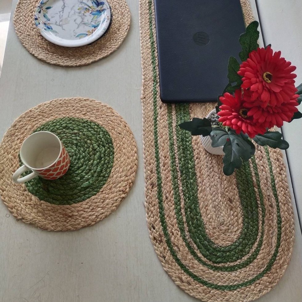Groene ronde en ovale jute placemats - Afbeelding 2
