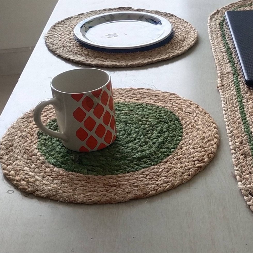 Groene ronde en ovale jute placemats - Afbeelding 3