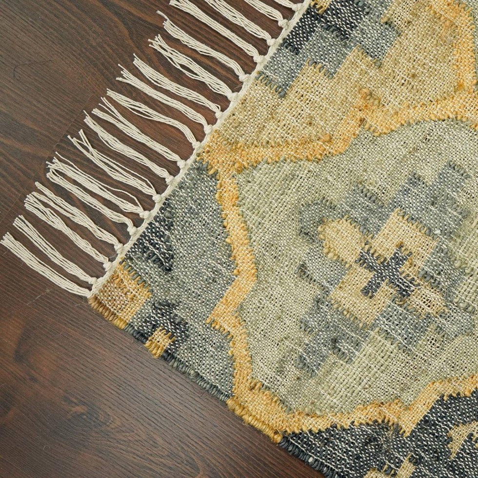 Groen jute vloerkleed met latwerkpatroon - Afbeelding 4