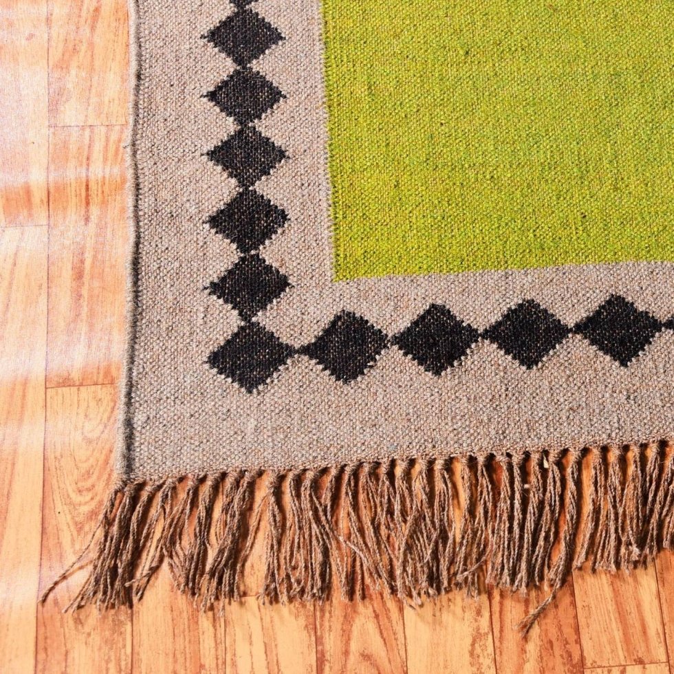 Groen vloerkleed van wol en jute - Afbeelding 5