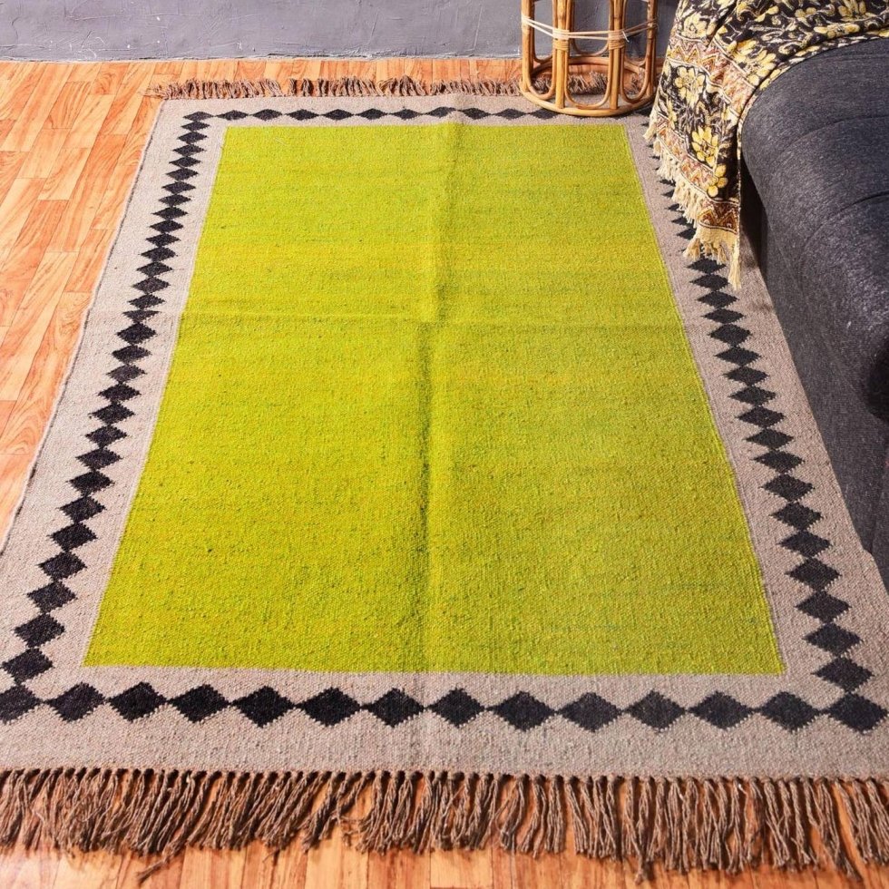 Groen vloerkleed van wol en jute - Afbeelding 2