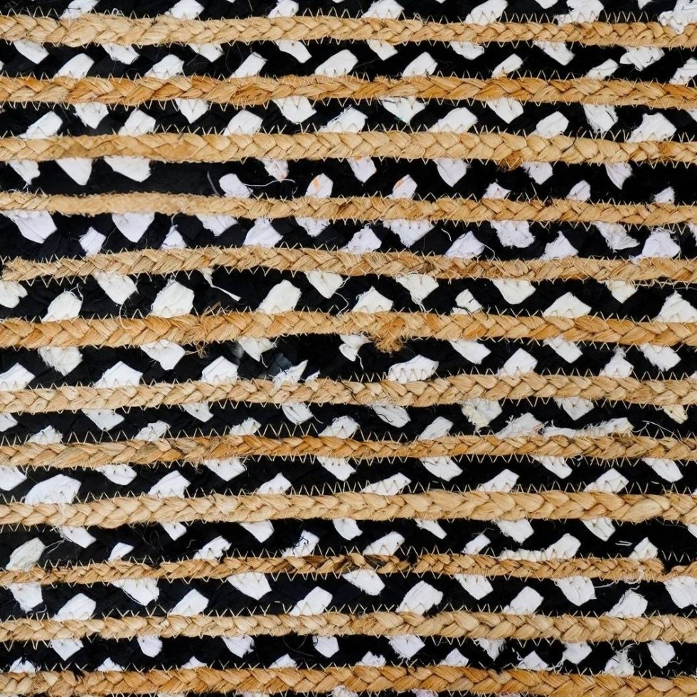 Handgemaakt zwart-wit katoenen jute vloerkleed - Afbeelding 4