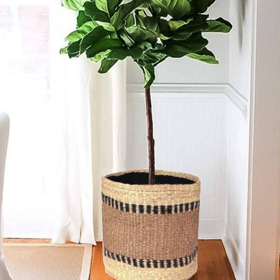 Ivory and beige jute round basket - Afbeelding 4
