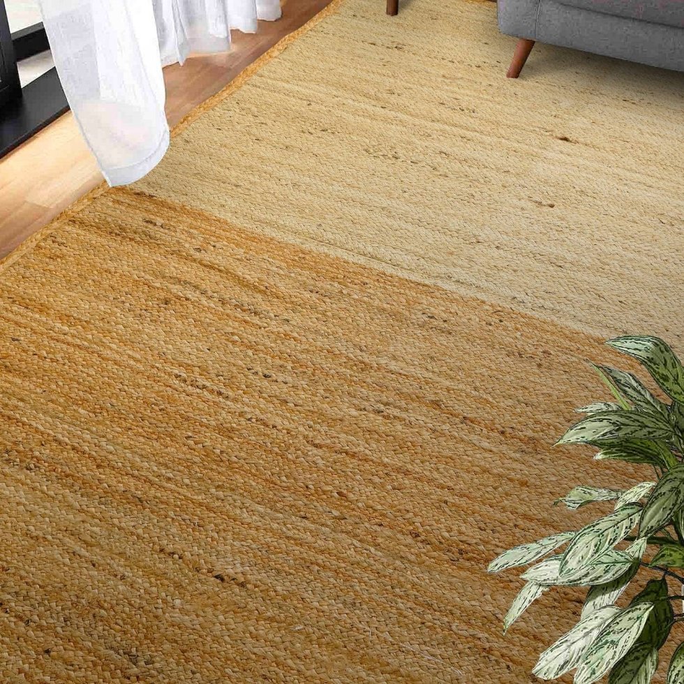 Ivoor en naturel gevlochten jute vloerkleed