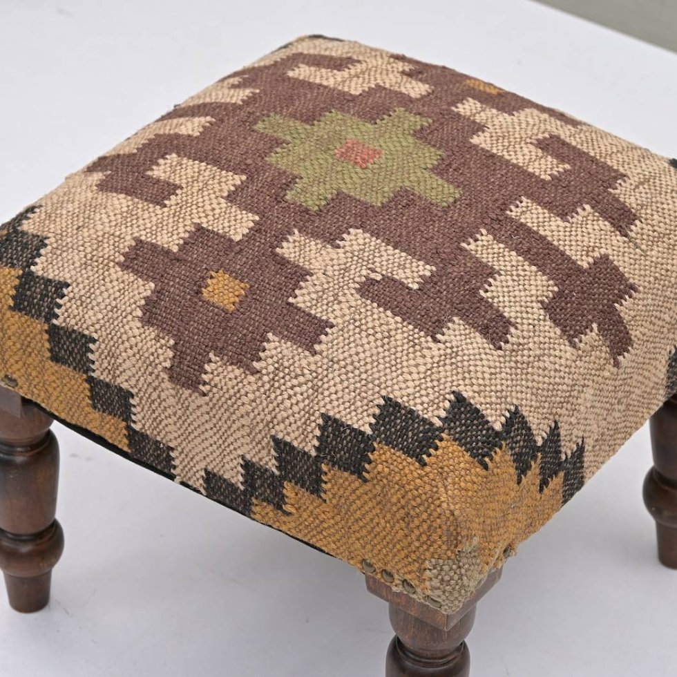 Ivory square ornate jute footstool ottoman - Afbeelding 4