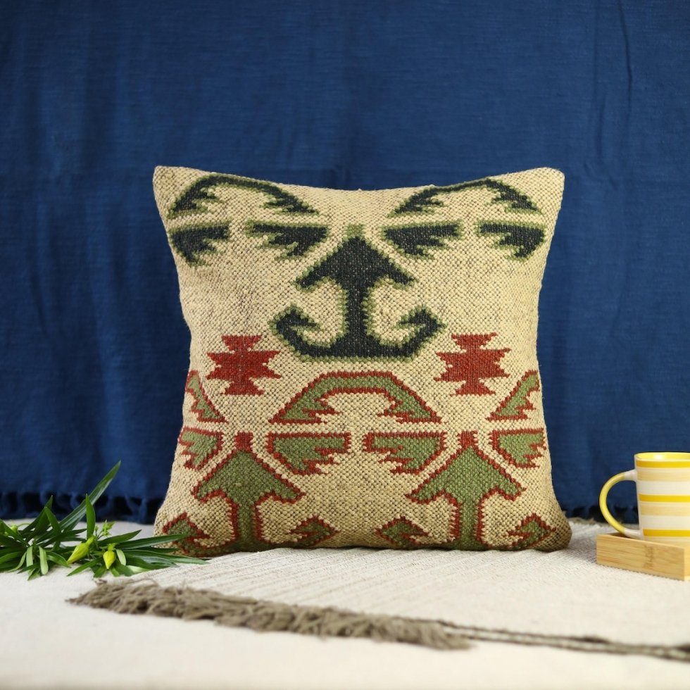 Ivoor tribal woo en jute kussen