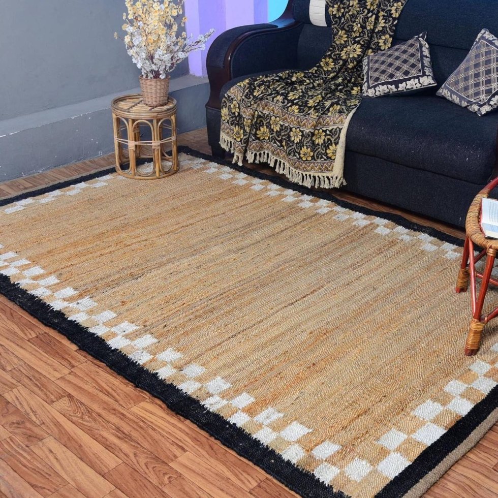 Jute vloerkleed met geruite rand - Afbeelding 2