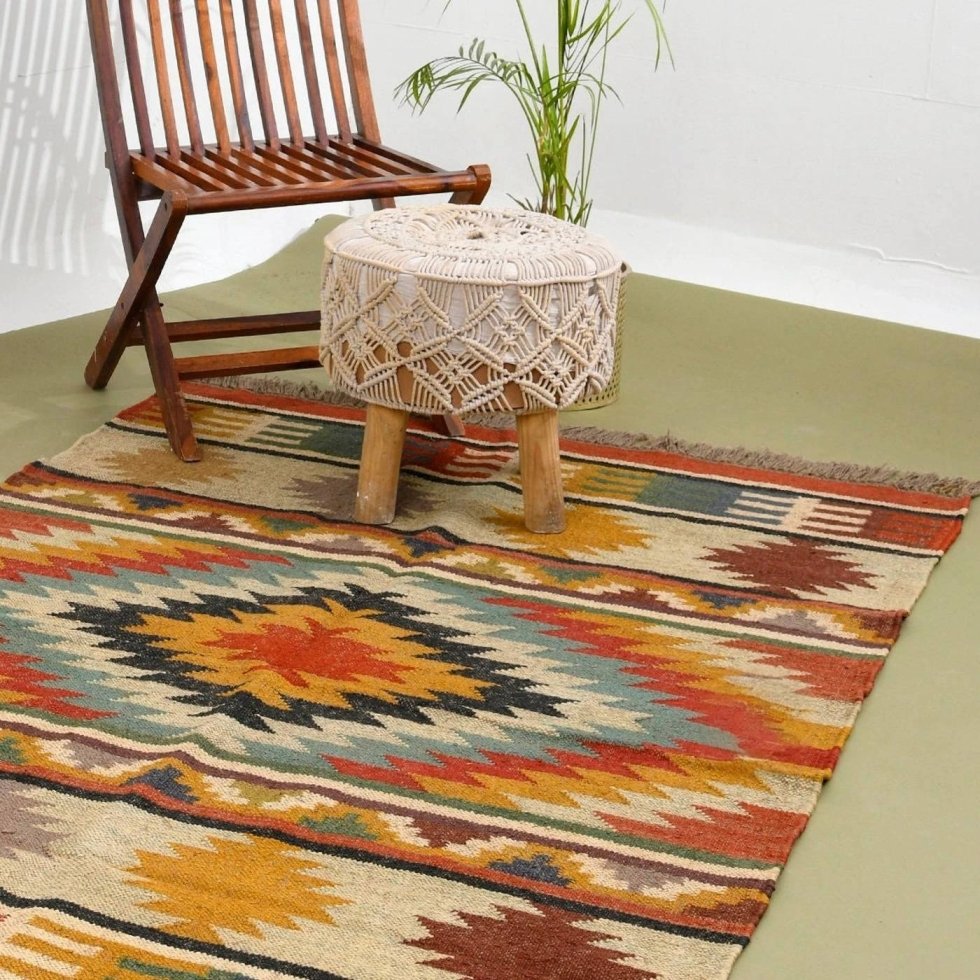 Multikleurige zuidwestelijke kilim jute tapijten - Afbeelding 3