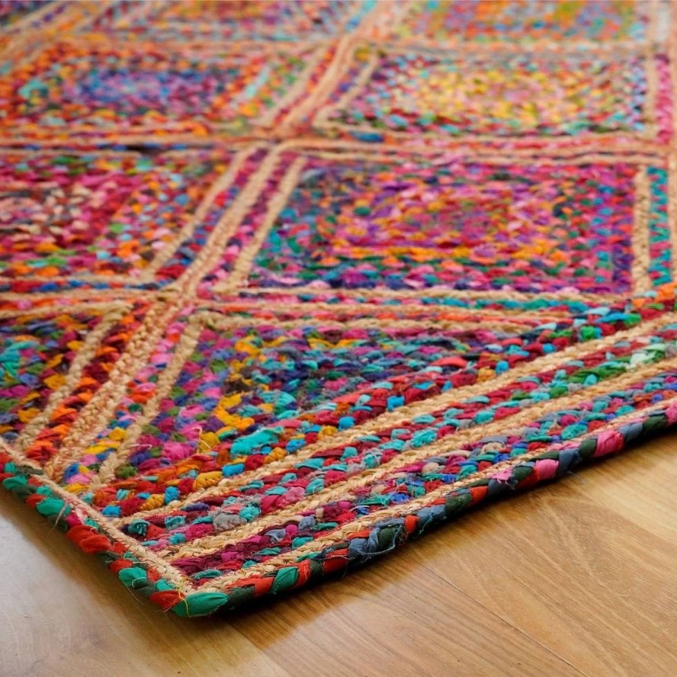 Multicolor Diamond tapijt van katoen en jute - Afbeelding 4