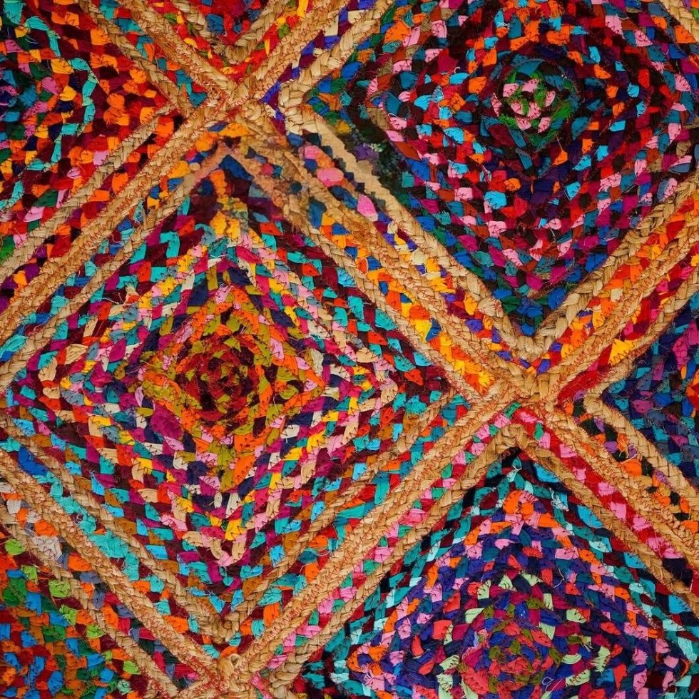 Multicolor Diamond tapijt van katoen en jute - Afbeelding 3