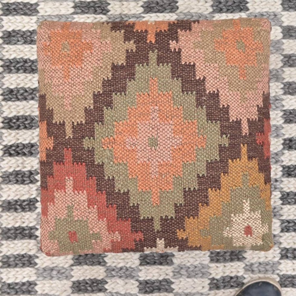 Multicolor diamond jute ottoman - Afbeelding 4