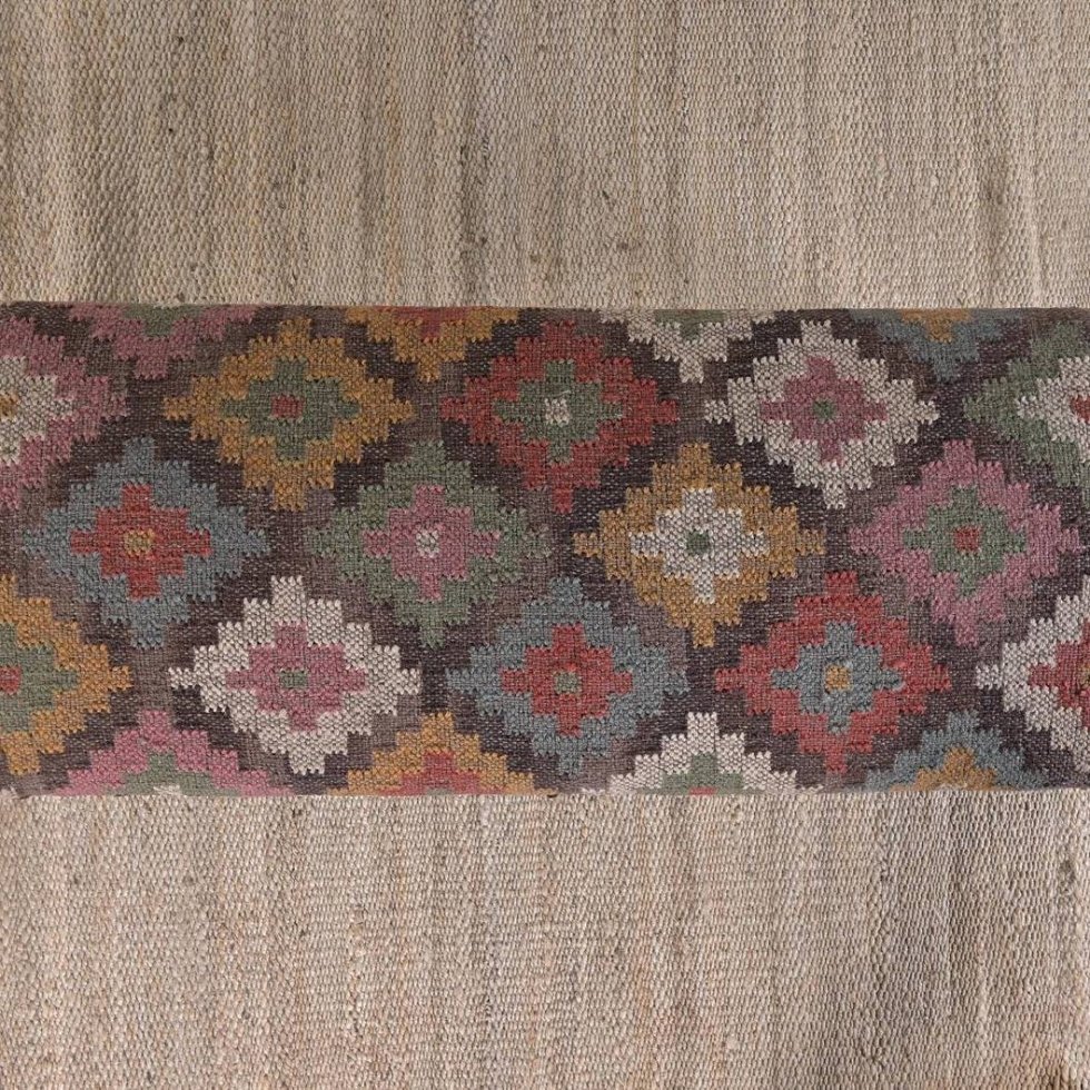 Multicolor diamond wool and jute ottoman bench - Afbeelding 2