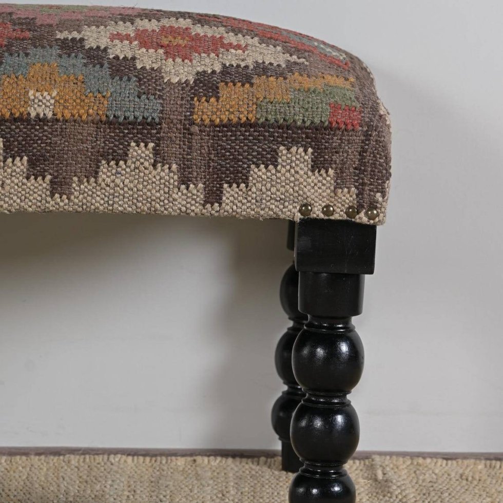 Multicolor diamond wool and jute ottoman bench - Afbeelding 4