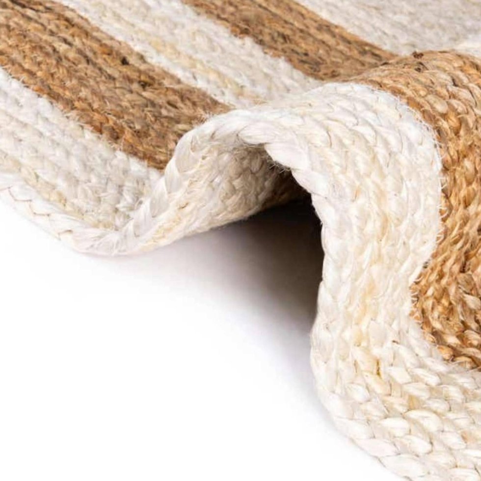 Jute rond vloerkleed in naturel en wit - Afbeelding 4
