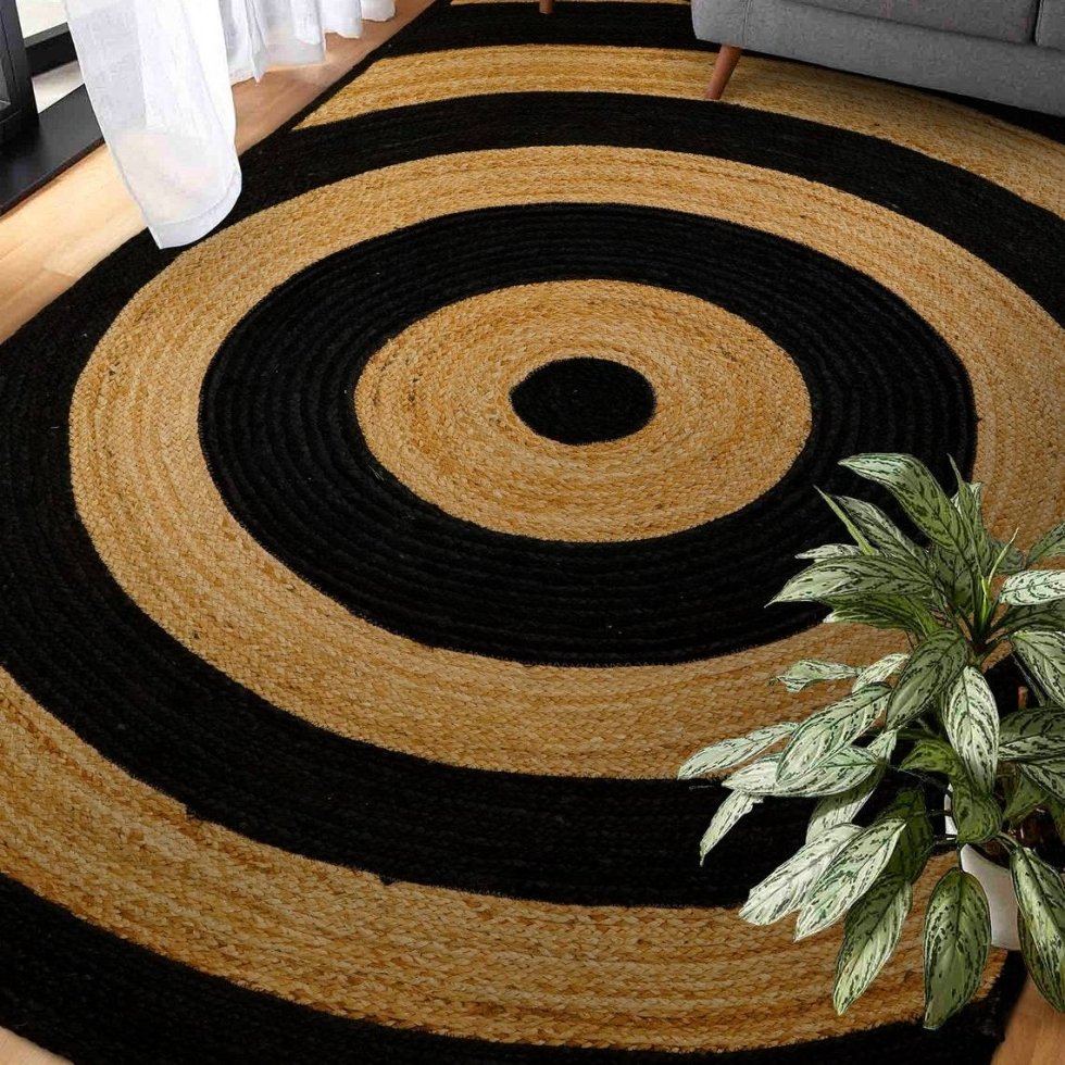 Natuurlijke zwarte jute vloerkleden voor de woonkamer
