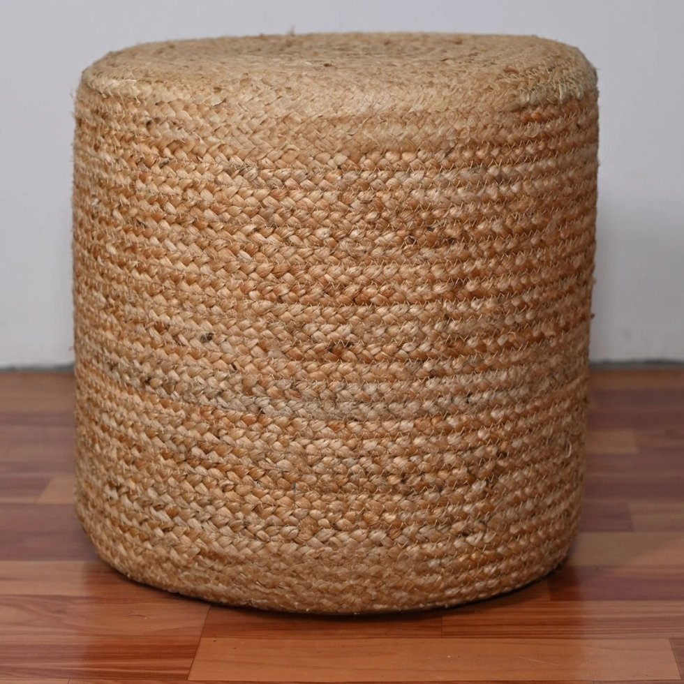 Natural braided jute pouf ottoman - Afbeelding 2