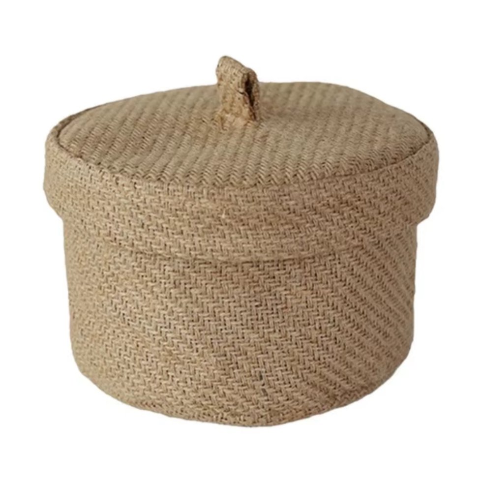 Natural jute round basket with lid - Afbeelding 2