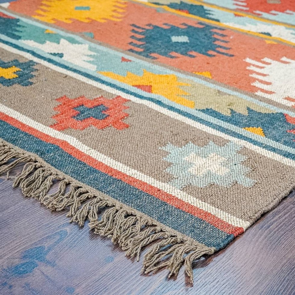 Navajo tapijt van wol en jute - Afbeelding 4