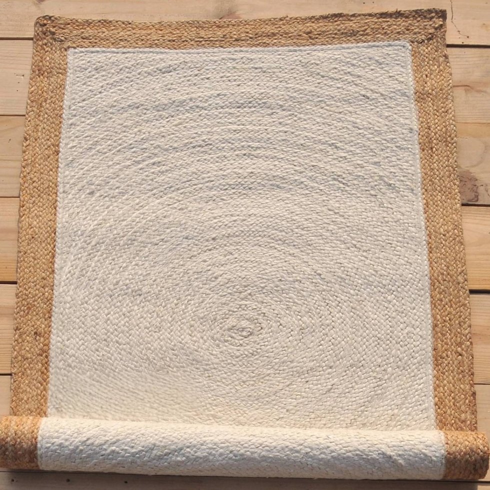 Gebroken wit jute vloerkleed met beige rand - Afbeelding 2