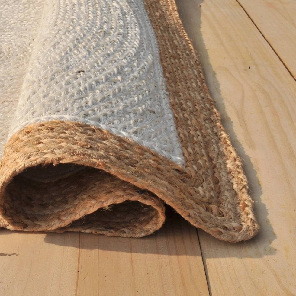 Gebroken wit jute vloerkleed met beige rand - Afbeelding 3
