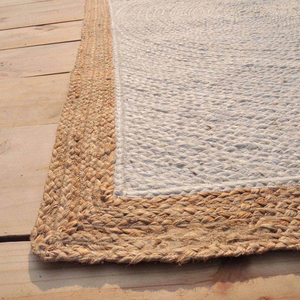 Gebroken wit jute vloerkleed met beige rand - Afbeelding 4