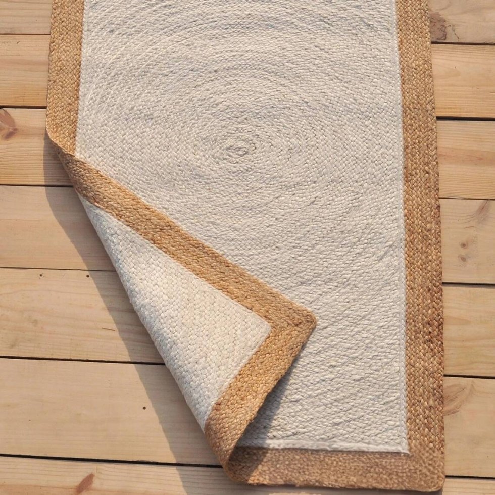 Gebroken wit jute vloerkleed met beige rand - Afbeelding 5