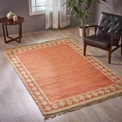 Oranje vloerkleed van wol en jute